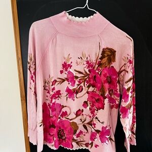 Floral Pink Women's Lightweight Sweater | Talbots | Size L